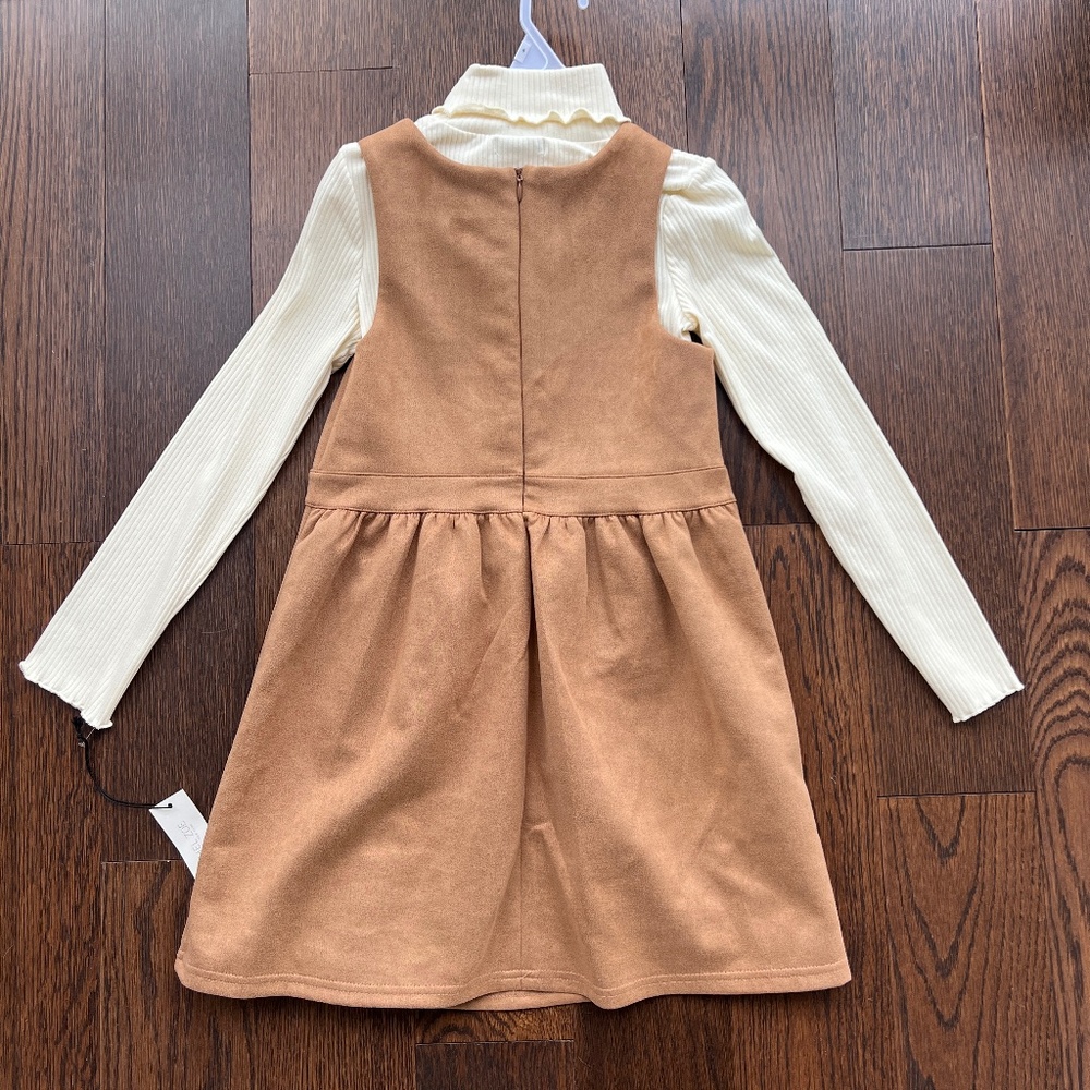 Rachel Zoe Girls Dress Set Faux Suede Tan Jumper With Cream Turtleneck - Picture 2 of 6
